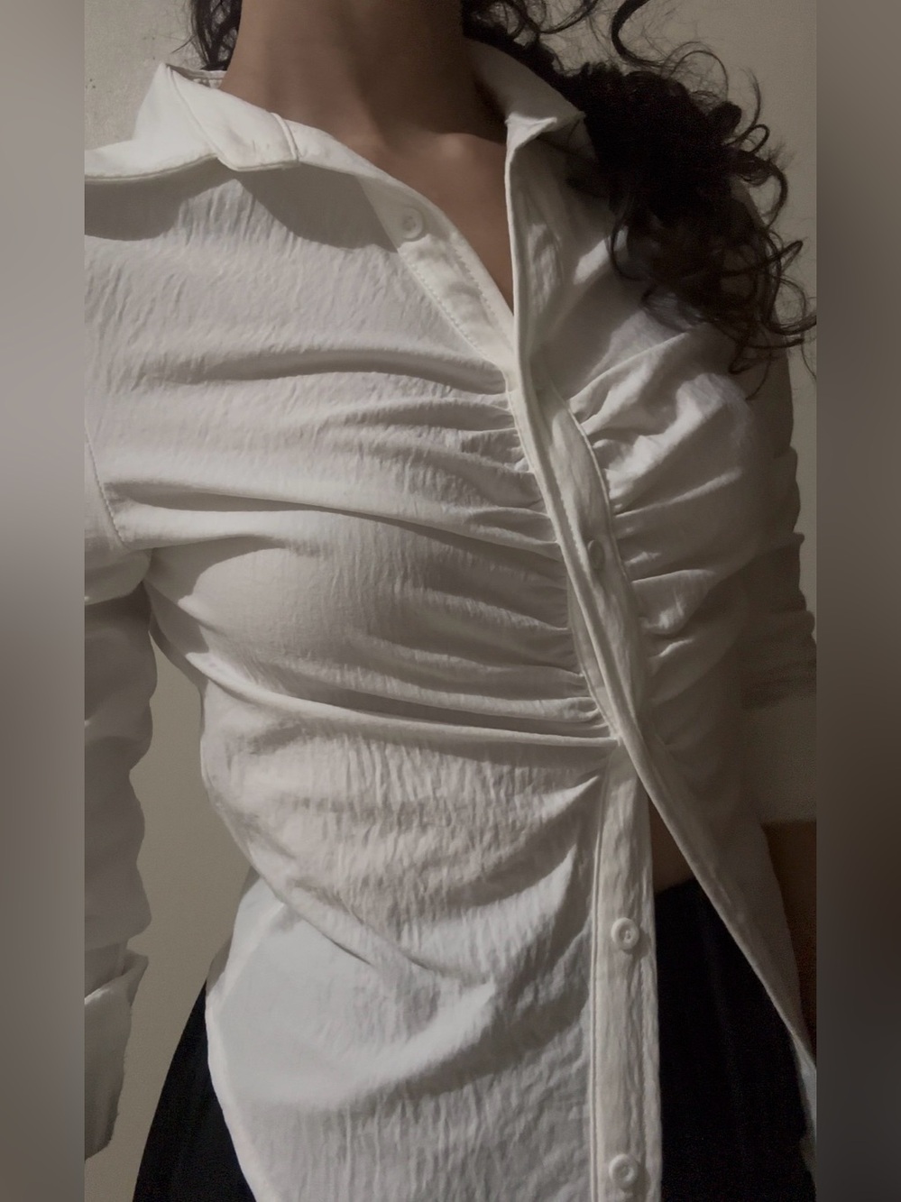 White Ruched Button-Down Shirt - Picture 4 of 7